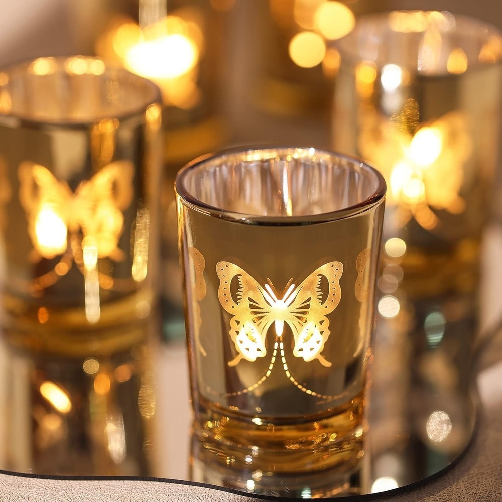 Elegant Gold Butterfly Votive Candle Holders – Set of 12